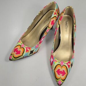 Torta Caliente Foxy Multi Color Psychedelic Geometric Pointed Toe Pumps 9W